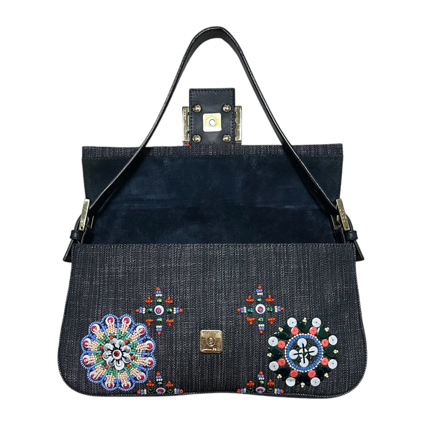 FENDI Spring Summer 2014 Denim Beaded Mamma Baguette Bag