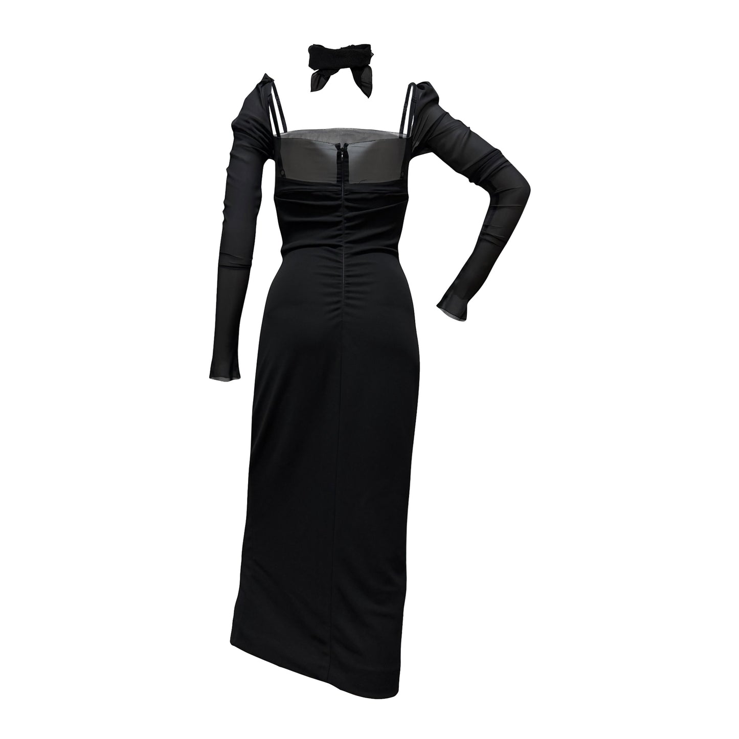 DOLCE&GABBANA Fall Winter 2001 Sheer-Sleeve Dress with Built-in Bra & Matching Scarf