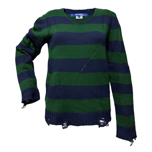 JUNYA WATANABE MAN Fall Winter 2014 Striped Distressed Knit Sweater