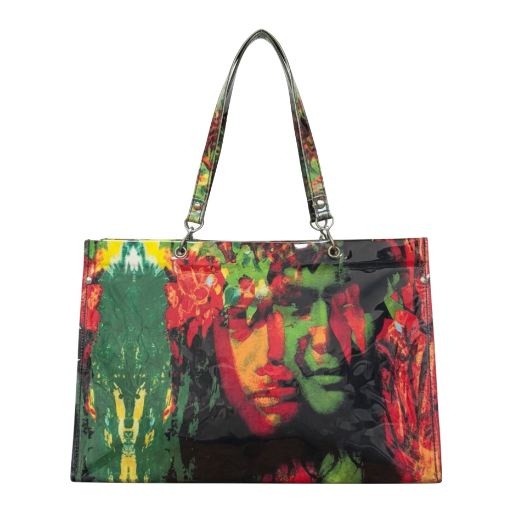 JEAN PAUL GAULTIER Spring Summer 2000 Psychedelic Face Print PVC Tote Bag