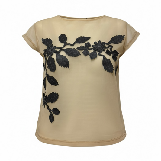 FENDI Spring Summer 1999 Floral Appliqué Sheer Mesh Top