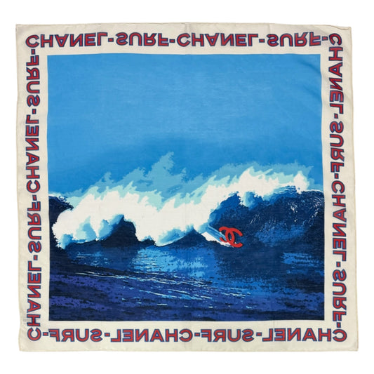 CHANEL Spring Summer 2002 Surf CC Logo Wave Print Scarf