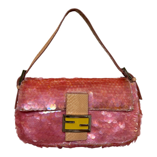 FENDI 1998 Vintage Iridescent Sequin Baguette with Python Trim