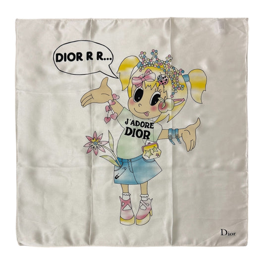 CHRISTIAN DIOR Spring 2005 "J'ADORE DIOR" Cartoon Girl Silk Scarf