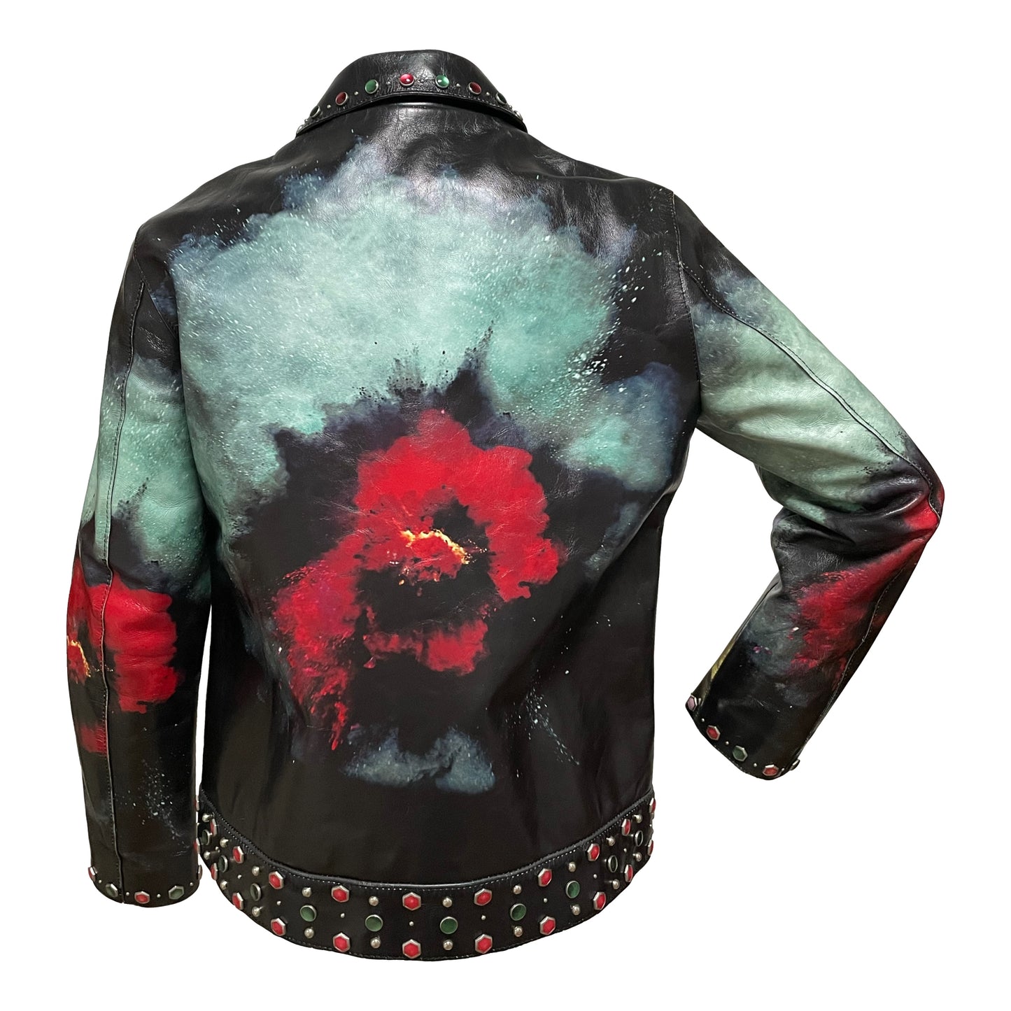 UNDERCOVER Spring Summer 2016 "Greatest" Flower Print Studs Leather Jacket