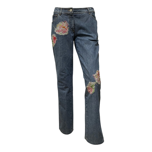CHRISTIAN DIOR Spring Summer 2005 Floral Swarovski Straight Leg Denim Pants
