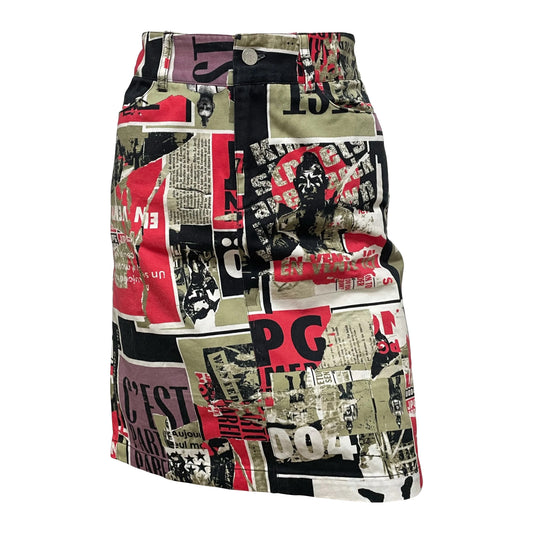 JEAN PAUL GAULTIER 90s Anarchy Newspaper Print Denim Skirt