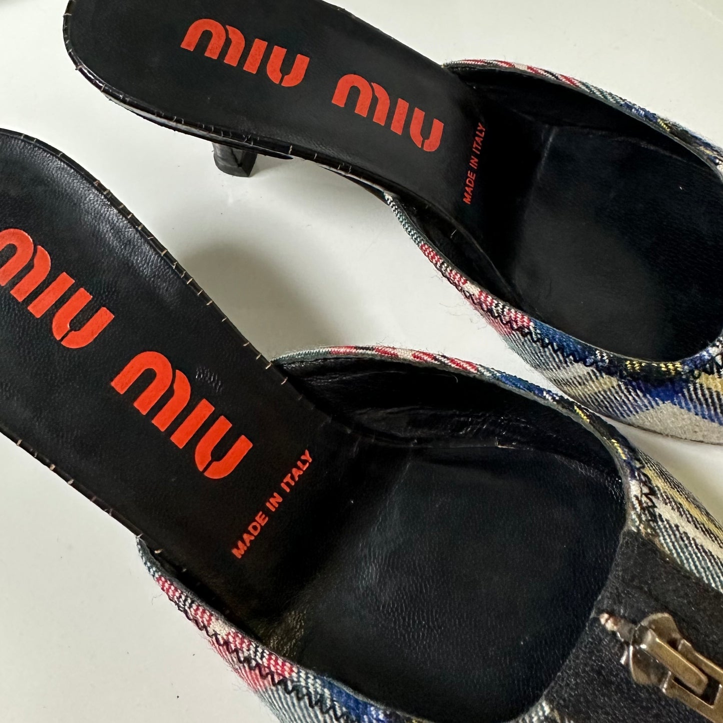 MIU MIU Cracked Leather Checkered Mules