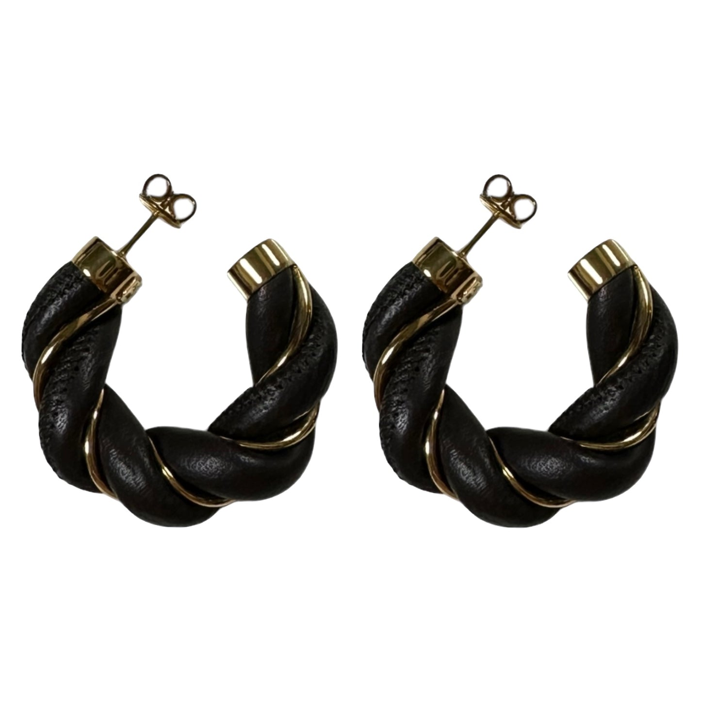 BOTTEGA VENETA Fall Winter 2020 Twist Gold-plated and Leather Hoop Earrings