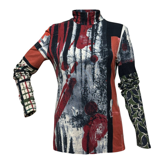JEAN PAUL GAULTIER HOMME Fall Winter 2001 Abstract Printed Turtleneck Long Sleeve Top