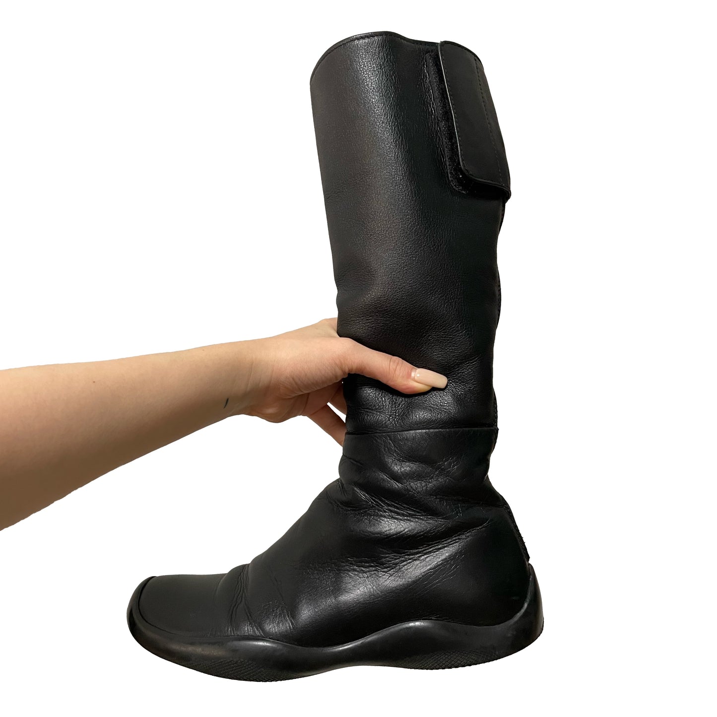 PRADA Leather Velcro Long Boots