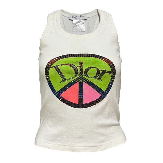 CHRISTIAN DIOR Spring Summer 2005 Peace and Love Sign Swarovski Dior Logo Tank Top