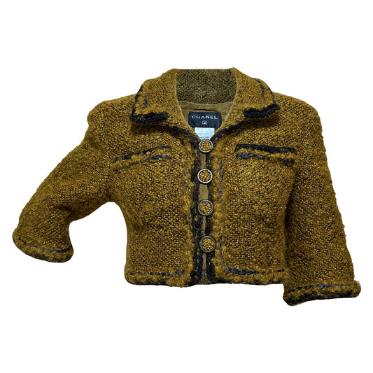 CHANEL Tweed Cropped Button Up Jacket