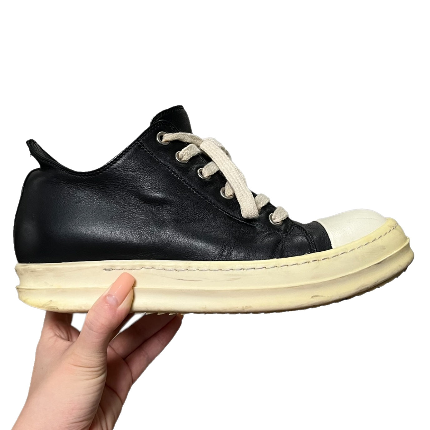 RICK OWENS Lace Up Low Top Leather Sneakers